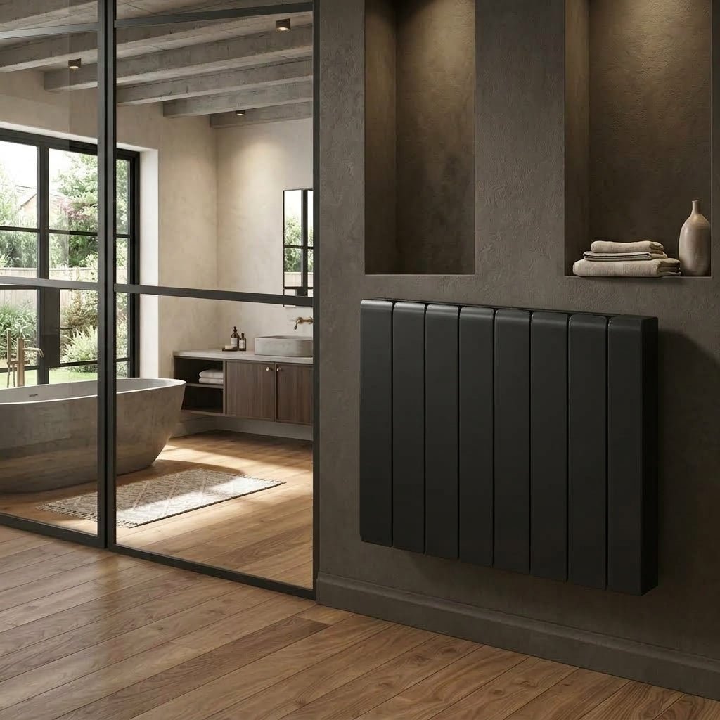 Reina Aron Minimalist Horizontal Electric Aluminium Radiator in White
