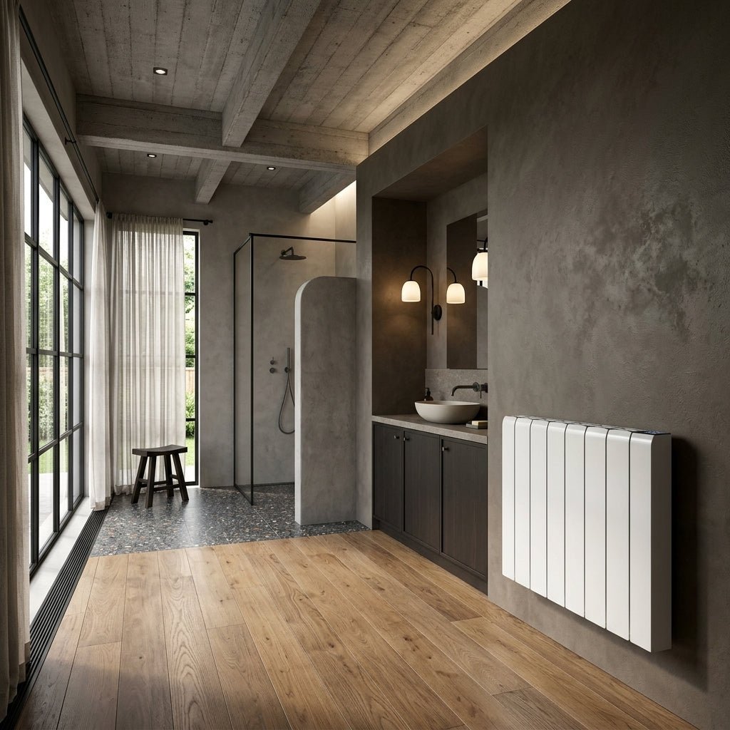Reina Aron Minimalist Horizontal Electric Aluminium Radiator in White