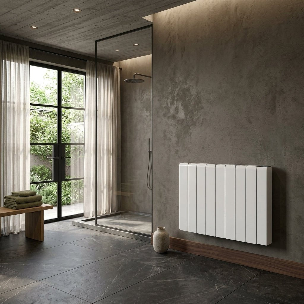 Reina Aron Minimalist Horizontal Electric Aluminium Radiator in White