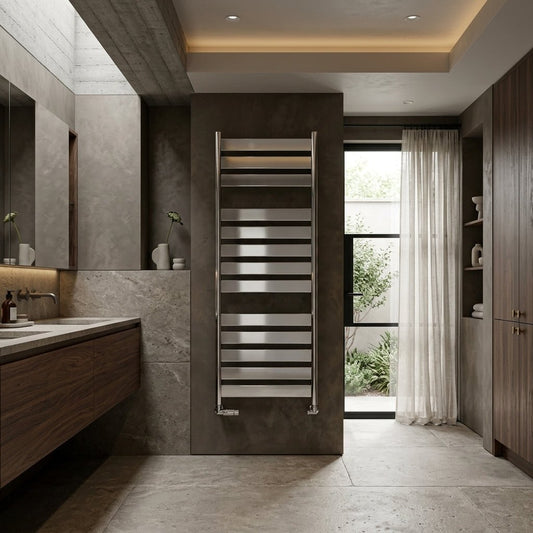 Reina Carpi Flat Panel Chrome Steel Bathroom Radiator in Chrome