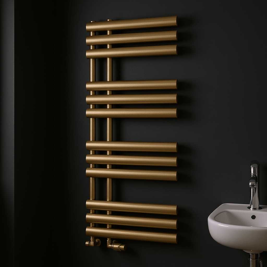 Reina Chisa Contemporary Heated Towel Rail in Brushed Brass in 1130H x 500W