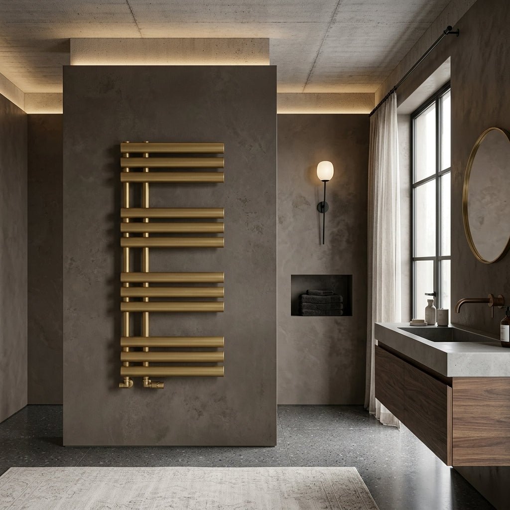 Reina Chisa Contemporary Heated Towel Rail in Brushed Brass in 1130H x 500W