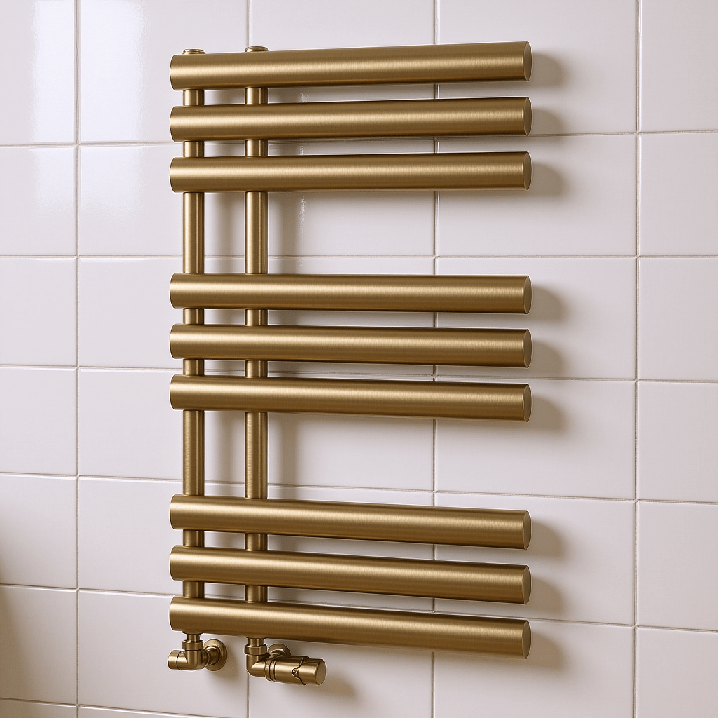 Reina Chisa Contemporary Heated Towel Rail in Brushed Brass in 1130H x 500W
