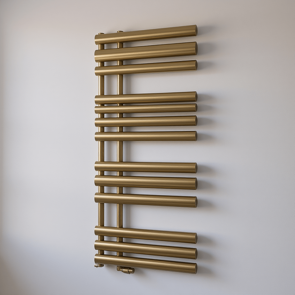Reina Chisa Contemporary Heated Towel Rail in Brushed Brass in 820H x 500W