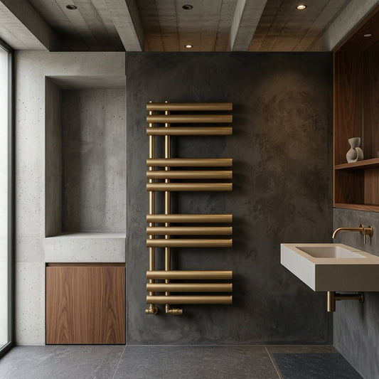 Reina Chisa Contemporary Heated Towel Rail in Brushed Brass in 820H x 500W