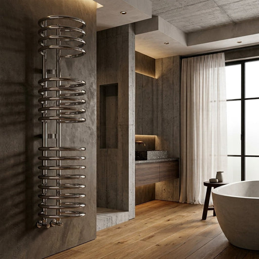 Reina Claro Spiral Chrome Steel Bathroom Radiator in 900H x 300W
