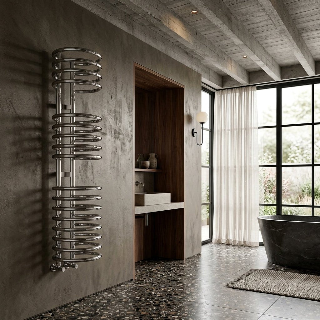 Reina Claro Spiral Chrome Steel Bathroom Radiator in 900H x 300W