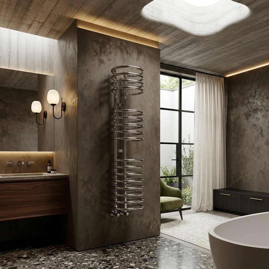 Reina Claro Spiral Chrome Steel Bathroom Radiator in 900H x 300W