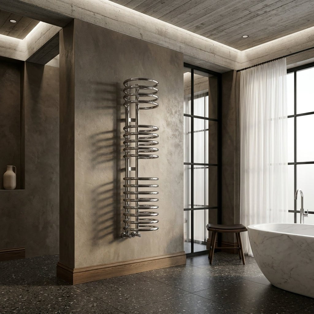 Reina Claro Spiral Chrome Steel Bathroom Radiator in 900H x 300W