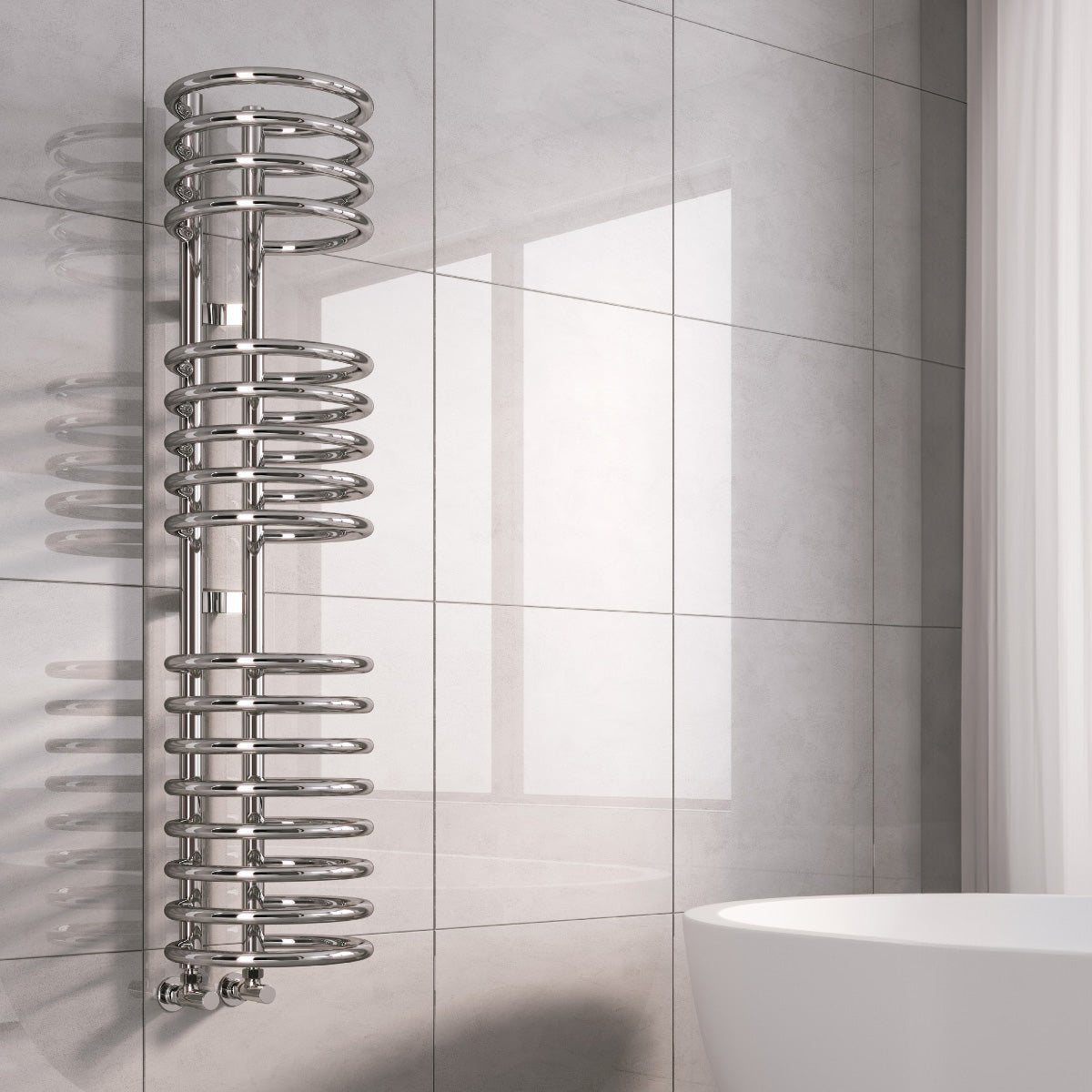 Reina Claro Spiral Chrome Steel Bathroom Radiator in 900H x 300W