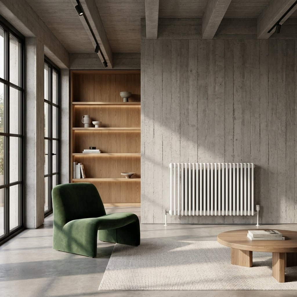 Reina Colona 4 Column Horizontal Steel Radiator in White in White