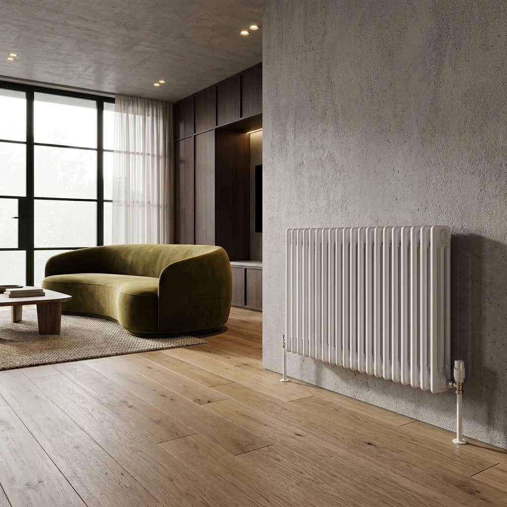 Reina Colona 4 Column Horizontal Steel Radiator in White in White