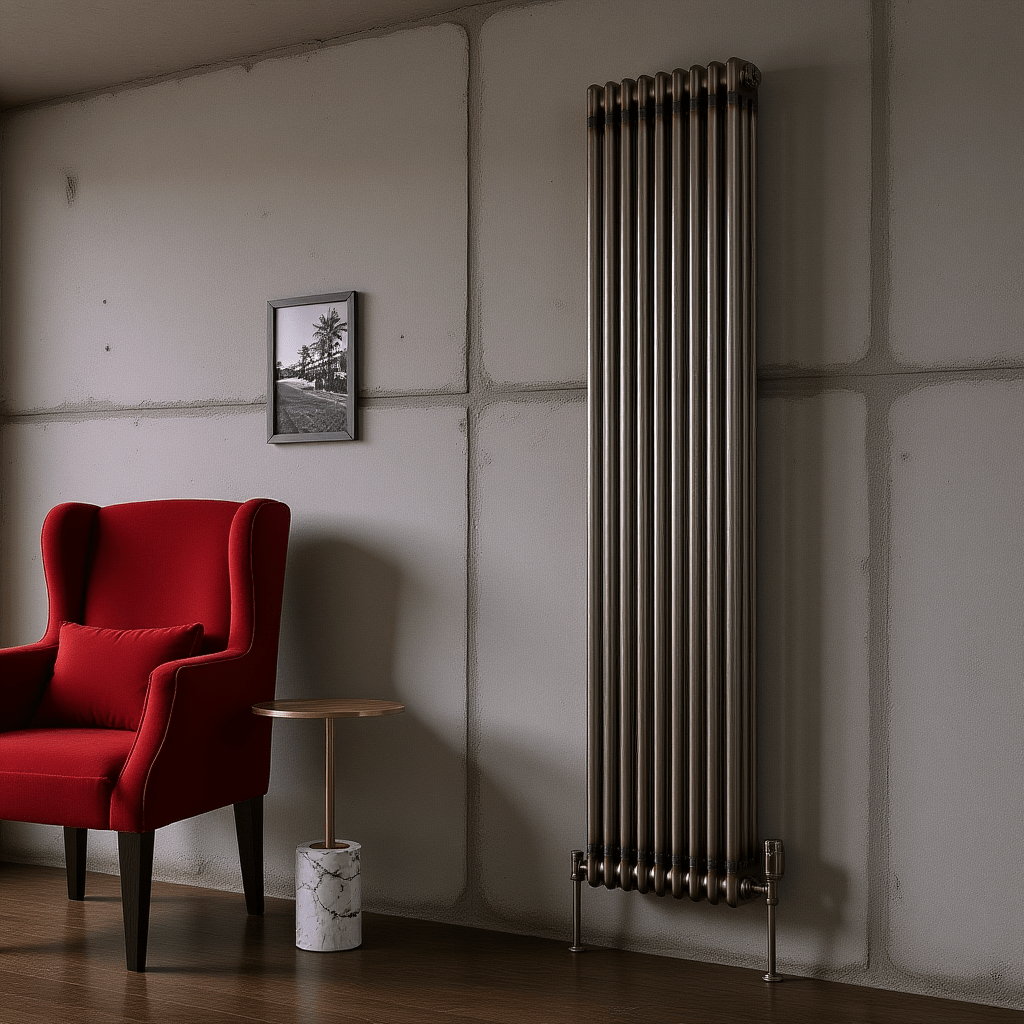 Reina Colona Vertical Mild Steel Column Radiator in Raw Steel Lacquer