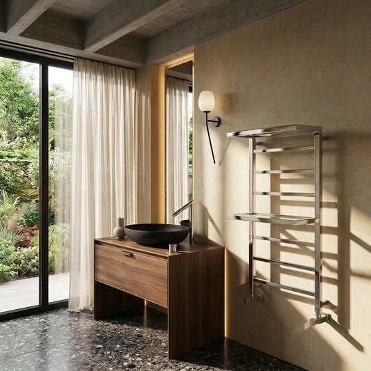 Reina Elvina Double Stainless Steel Heated Towel Shelf in Chrome in Polished Steel