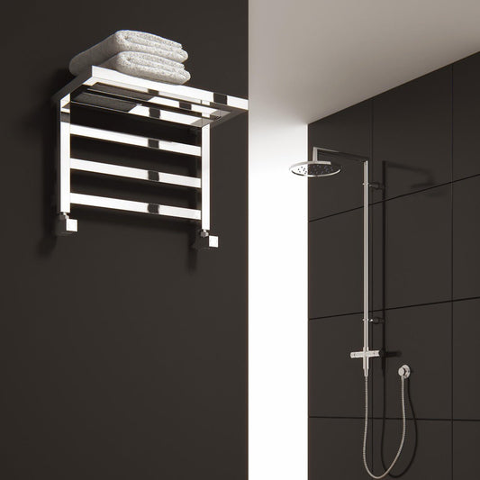Reina Elvina Single Heated Stainless Steel Towel Shelf in Polished Steel