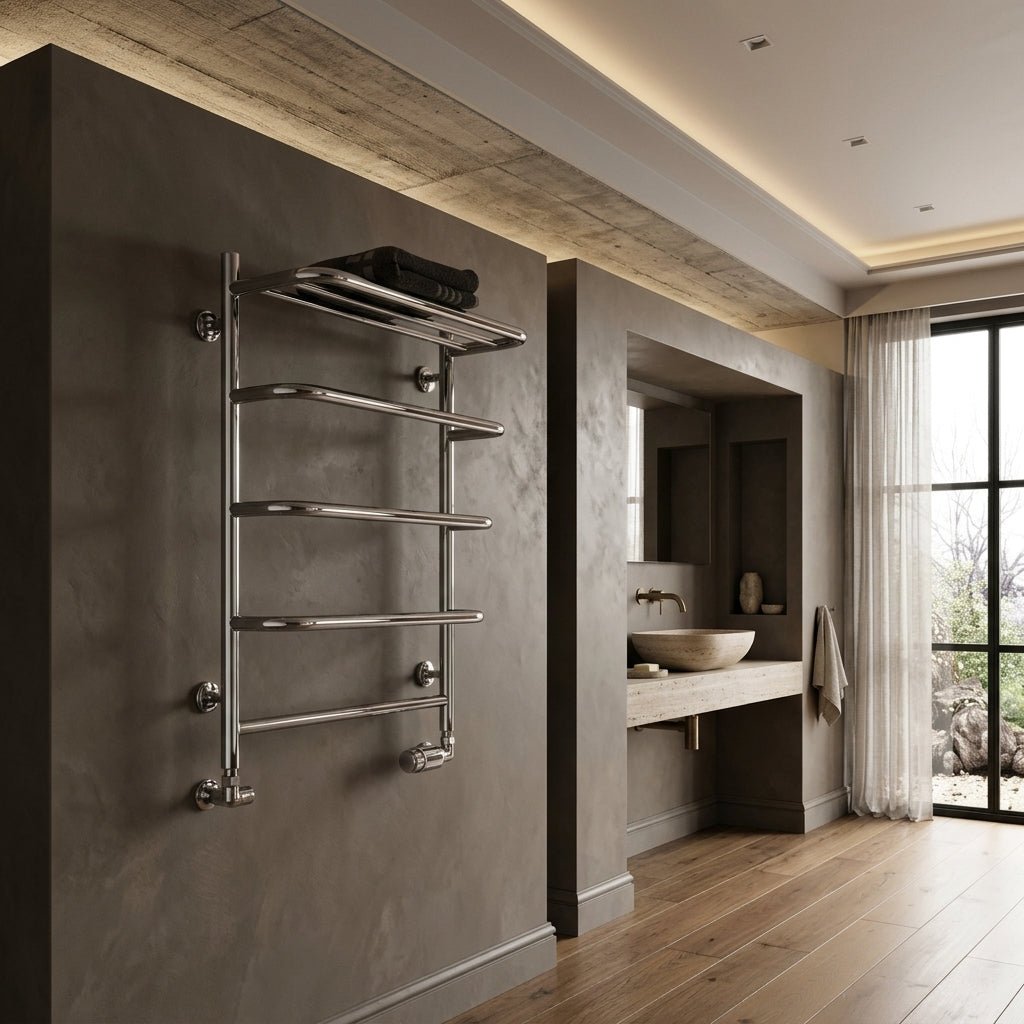 Reina Elvo Classic Heated Towel Radiator Shelf in Polished Steel