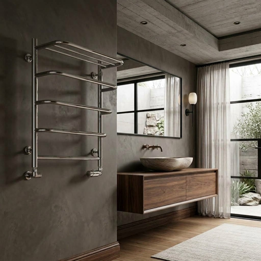 Reina Elvo Classic Heated Towel Radiator Shelf in Polished Steel