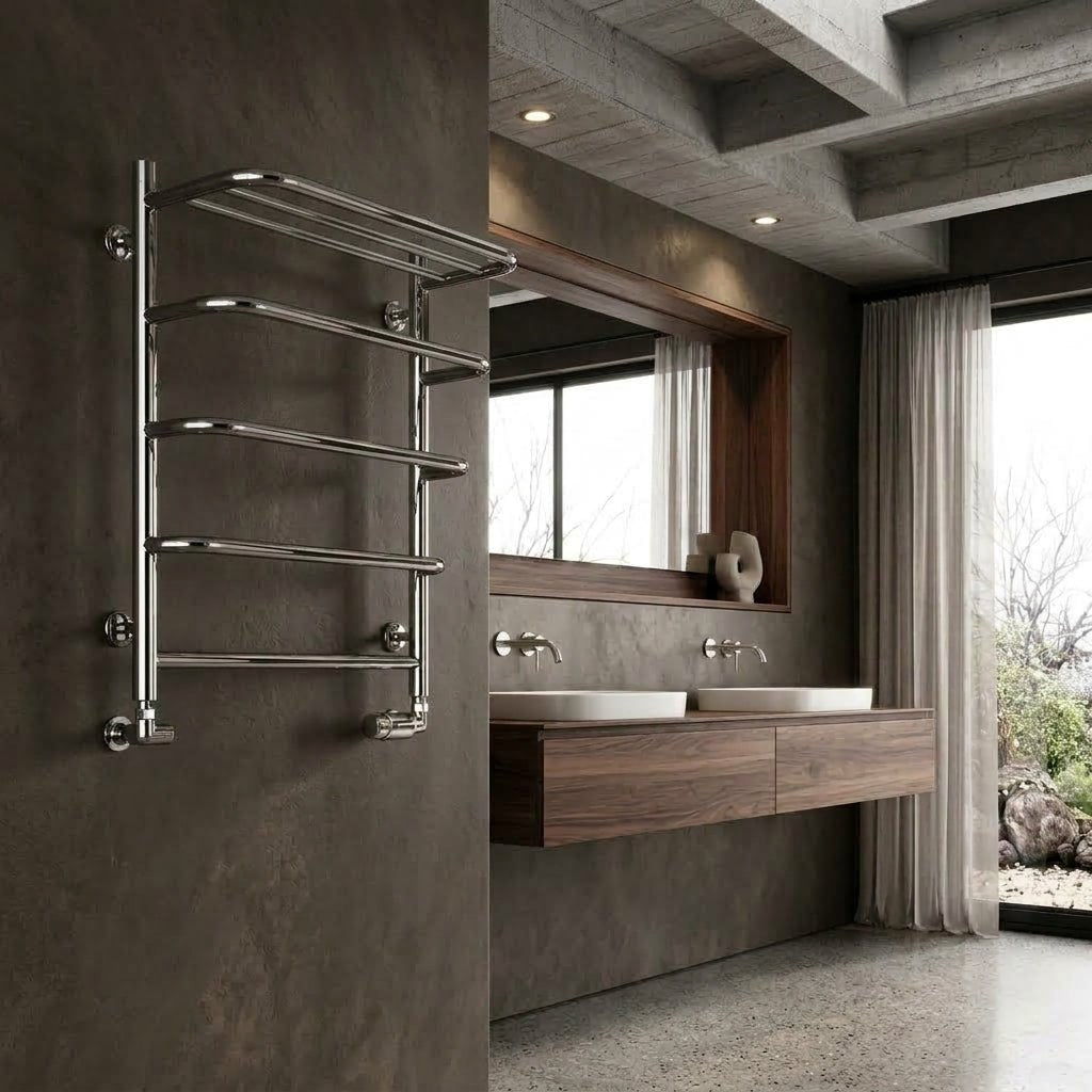 Reina Elvo Classic Heated Towel Radiator Shelf in Polished Steel