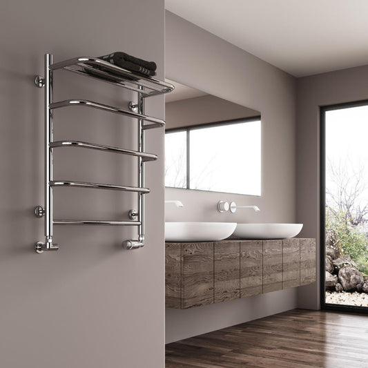 Reina Elvo Classic Heated Towel Radiator Shelf in Polished Steel