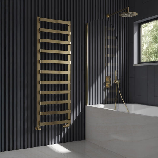 Reina Flora Brushed Brass Wall Mounted Ladder Bathroom Radiator in 800H x 500W