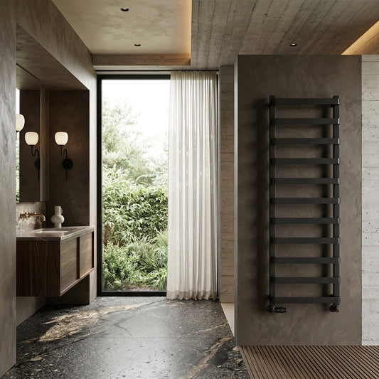 Reina Flora Gun Metal Wall Mounted Ladder Steel Bathroom Radiator in 1500H x 500W