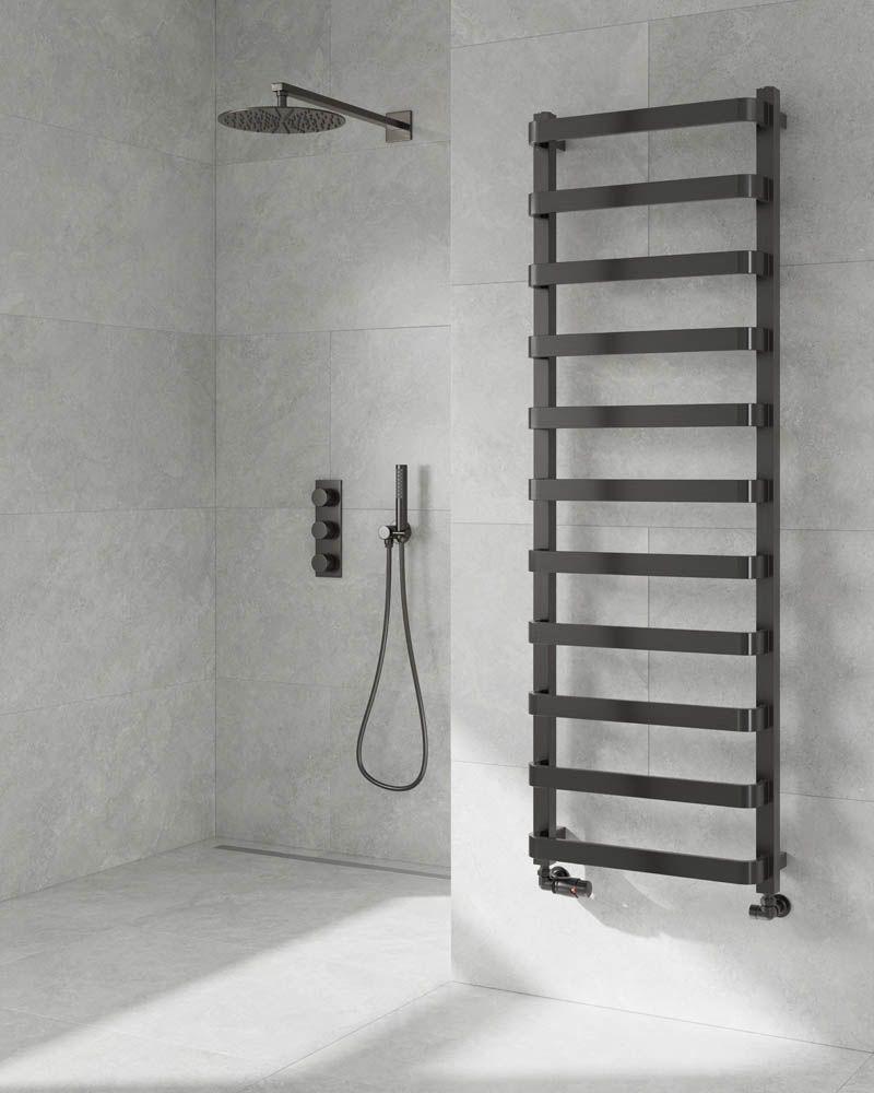 Reina Flora Gun Metal Wall Mounted Ladder Steel Bathroom Radiator in 800H x 500W
