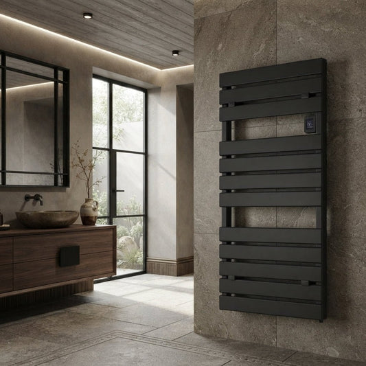 Reina Gia Aluminium Dry Electric Bathroom Radiator in Black