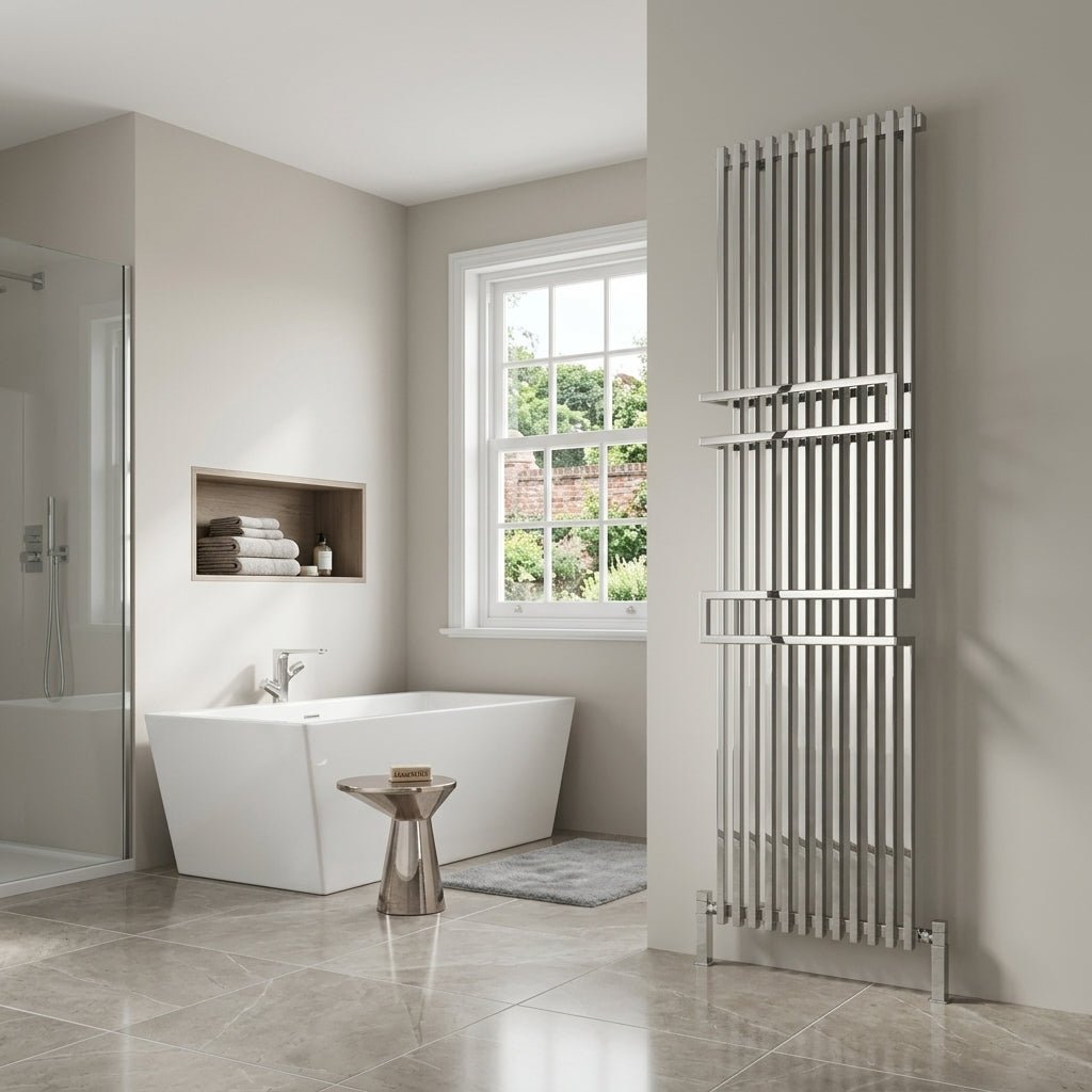 Reina Grande Modern Vertical Mild Steel Bathroom Radiator in 1800H x 500W