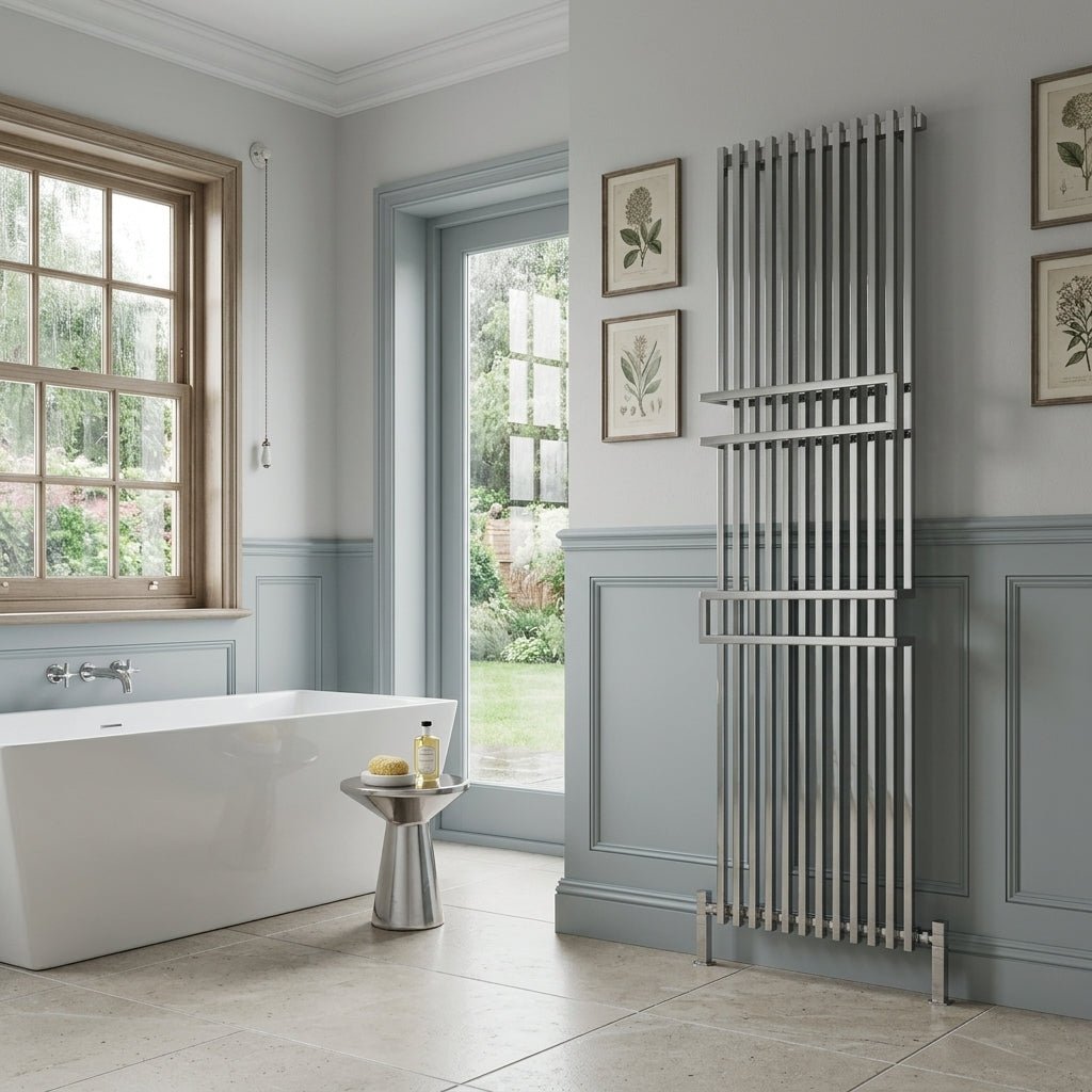 Reina Grande Modern Vertical Mild Steel Bathroom Radiator in 1800H x 500W