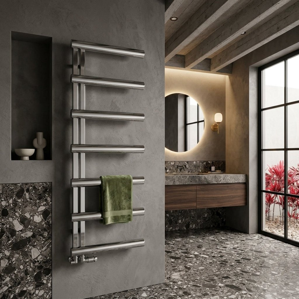 Reina Grosso Cylinder Ladder Bar Steel Towel Radiator in 850H x 500W