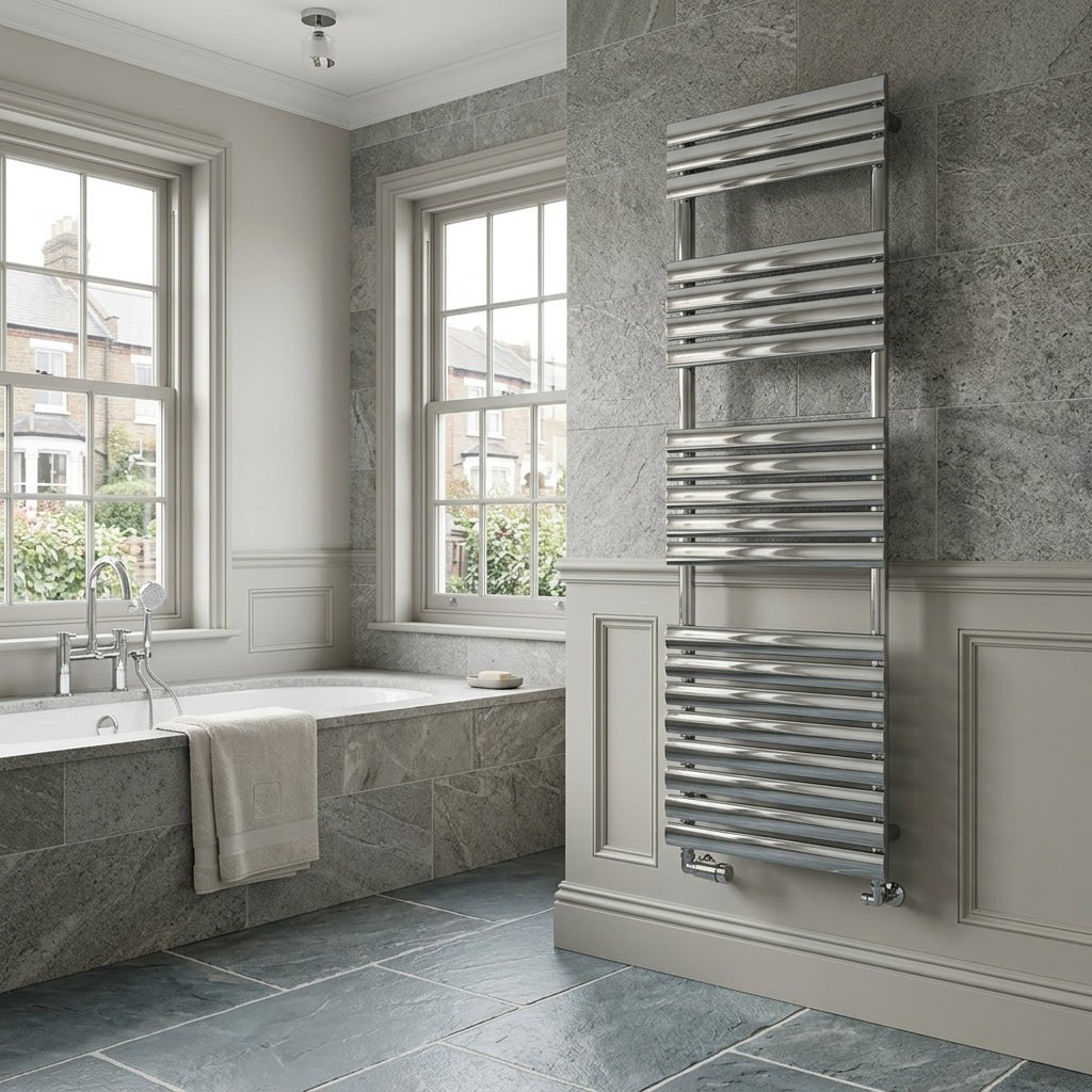 Reina Helin Steel Oval Tube Towel Radiator in Polished Stainless Steel in 826H x 500W