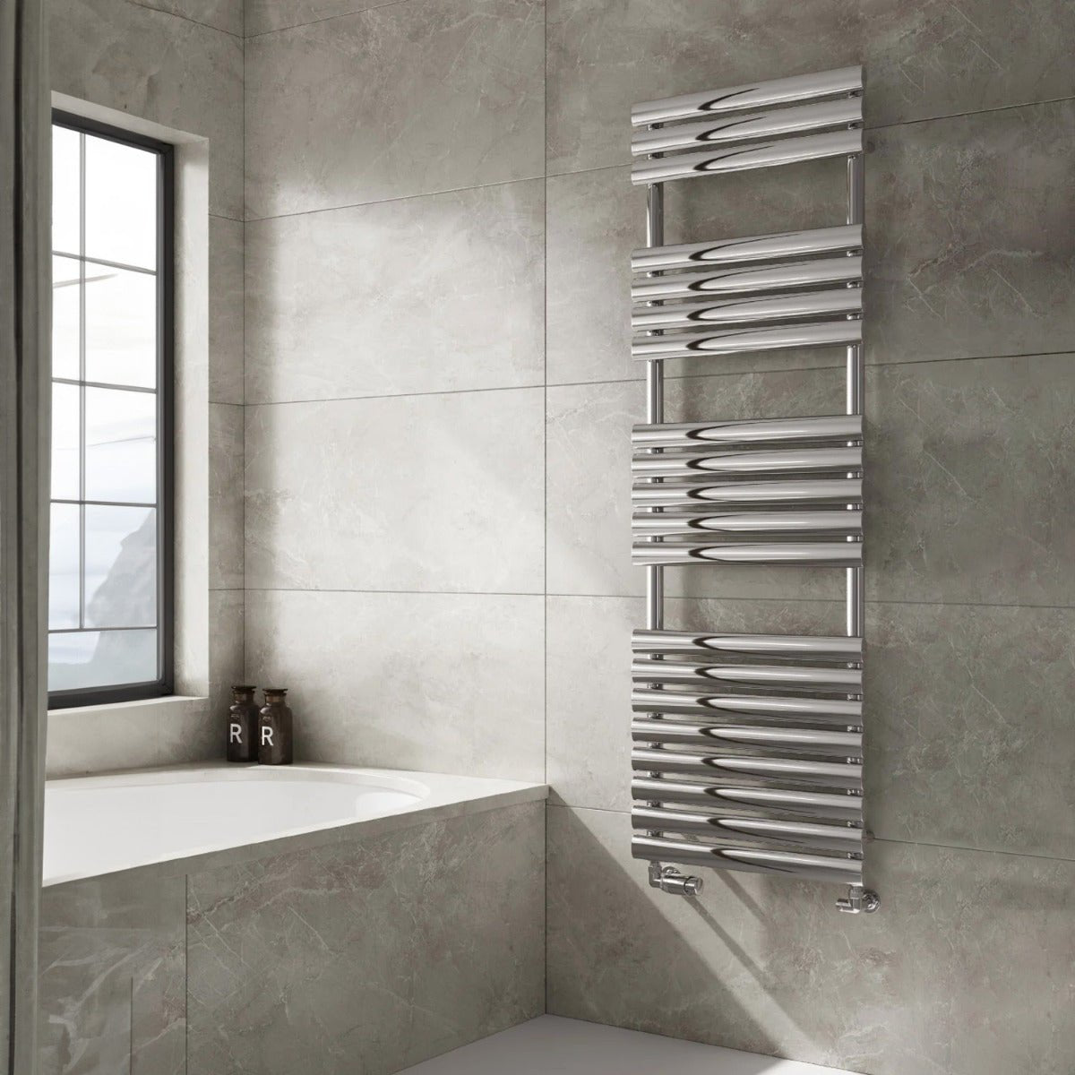 Reina Helin Steel Oval Tube Towel Radiator in Polished Stainless Steel in 826H x 500W