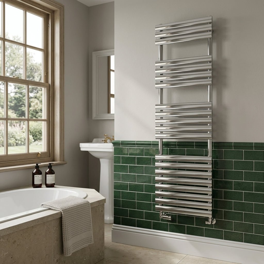 Reina Helin Steel Oval Tube Towel Radiator in Polished Stainless Steel in 826H x 500W