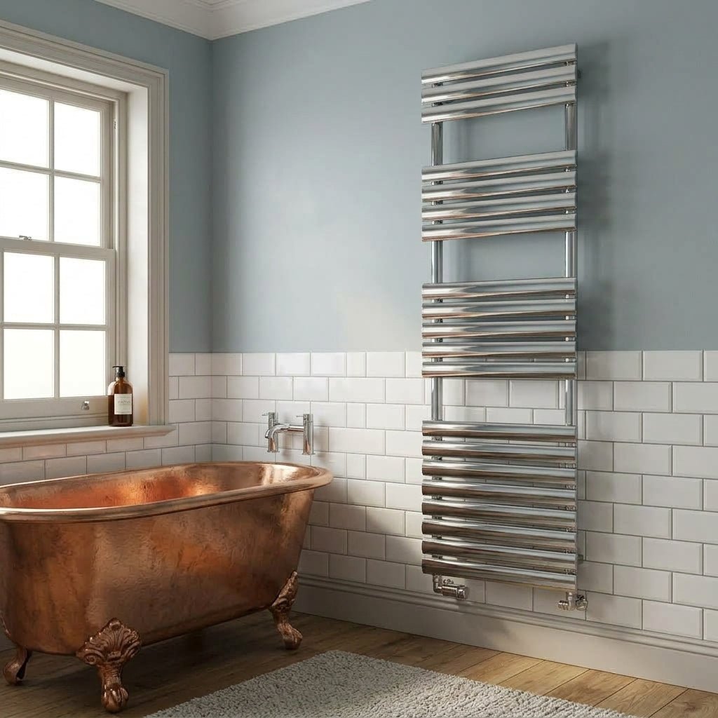 Reina Helin Steel Oval Tube Towel Radiator in Polished Stainless Steel in 826H x 500W