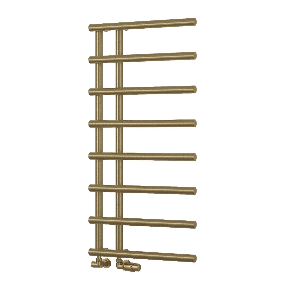 Reina Matera Brushed Brass Cylinder Bar Heated Towel Rail in 1412H x 500W