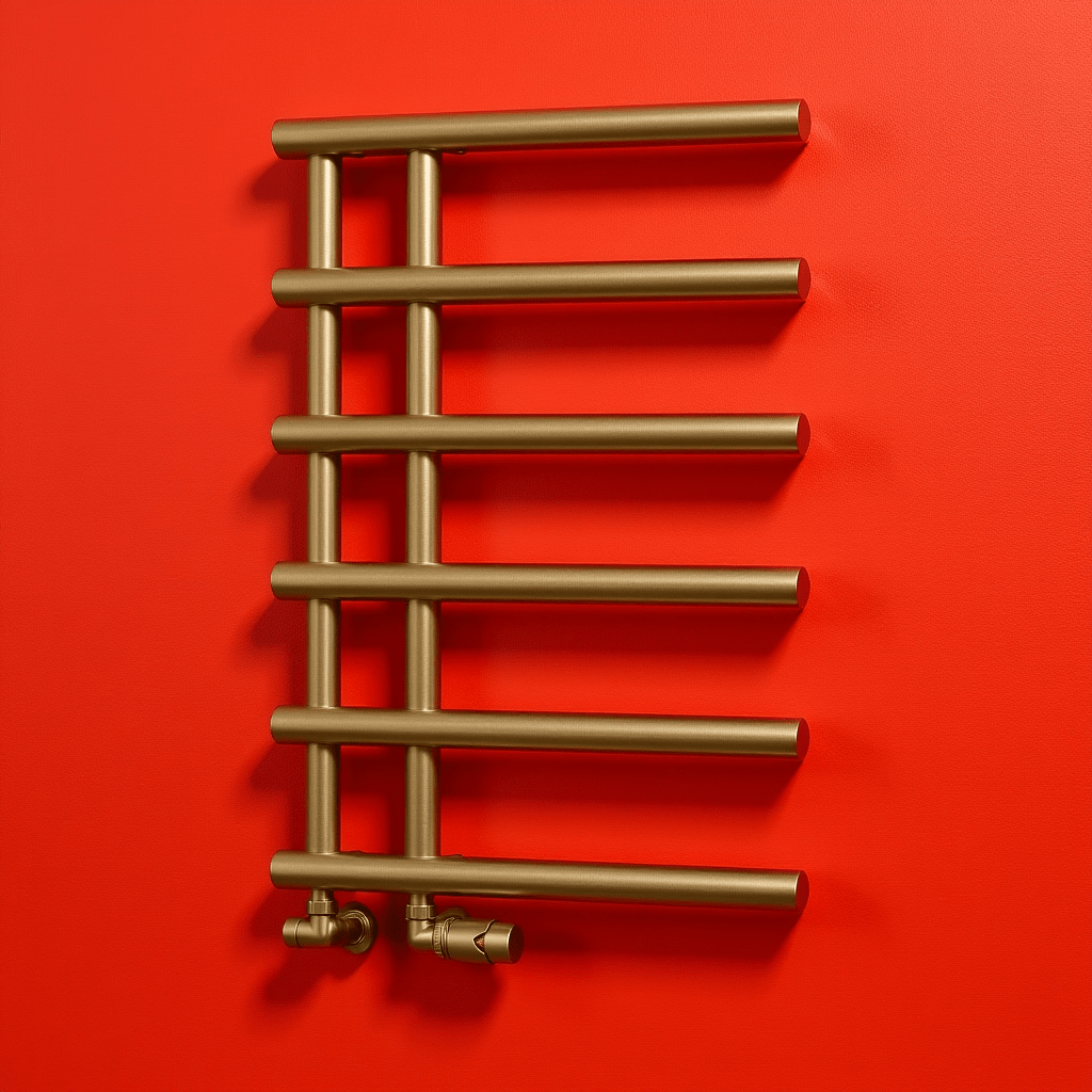 Reina Matera Brushed Brass Cylinder Bar Heated Towel Rail in 722H x 500W
