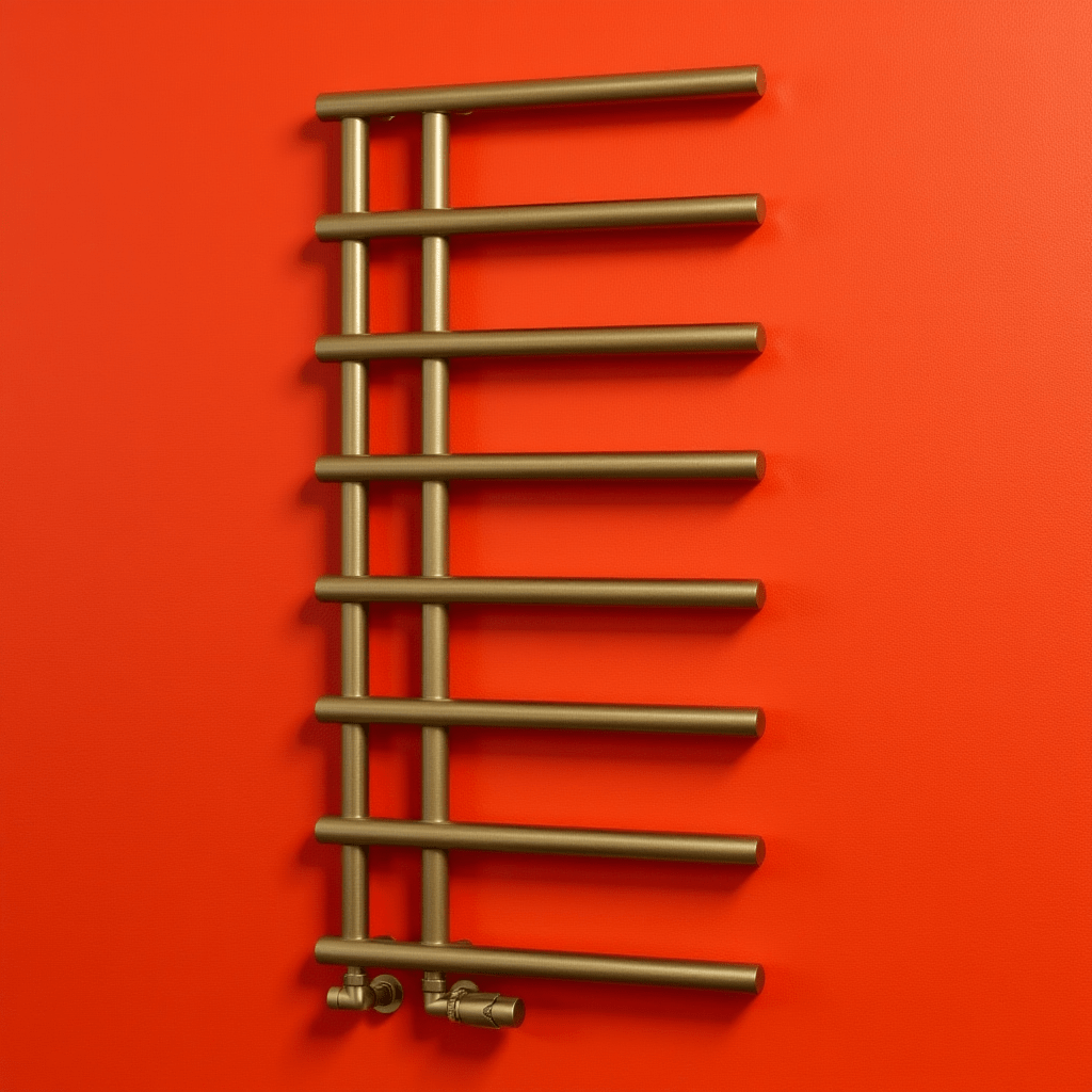 Reina Matera Brushed Brass Cylinder Bar Heated Towel Rail in 722H x 500W