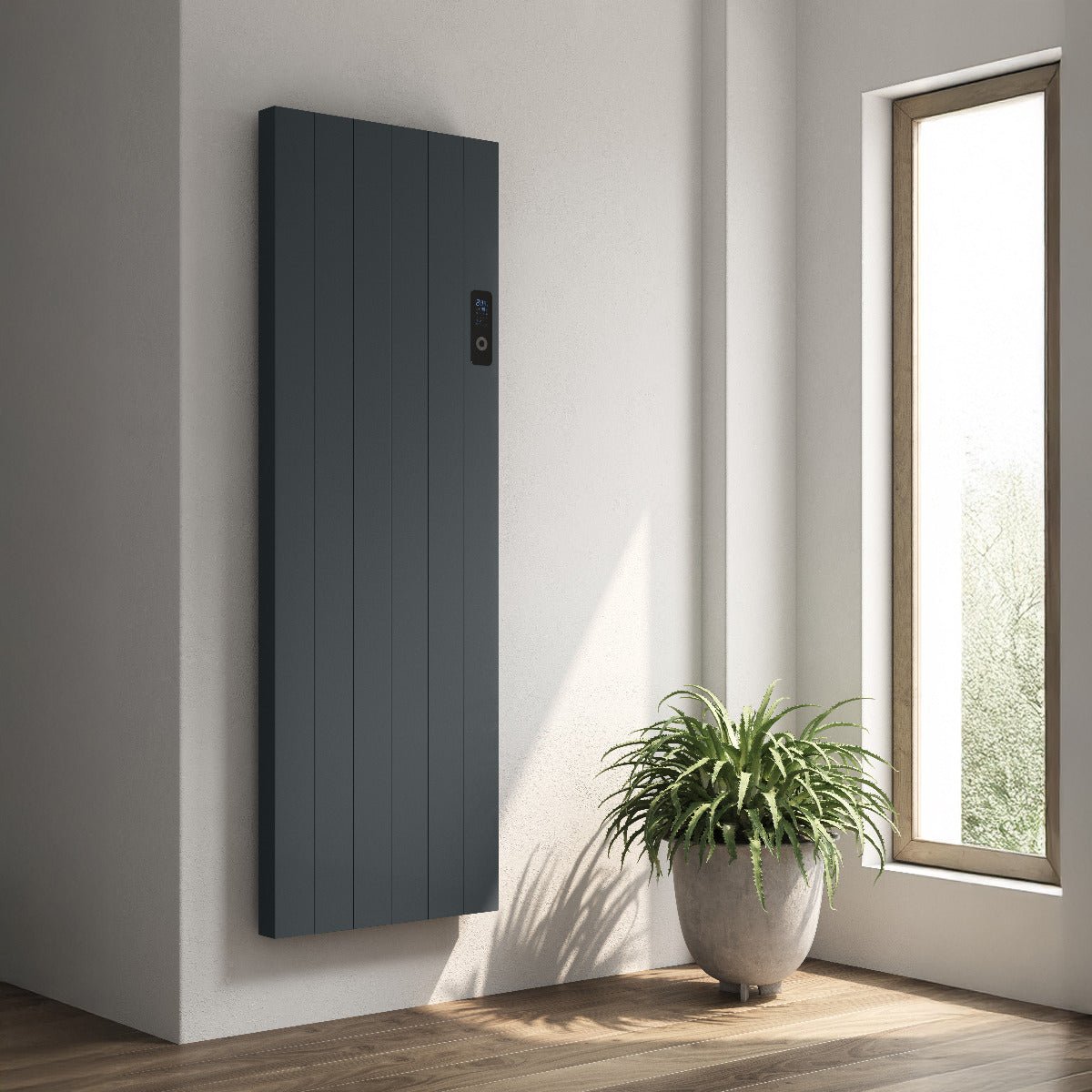 Reina Nika Vertical Electric Aluminium Radiator in Anthracite in Anthracite