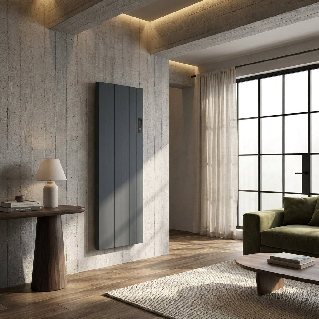 Reina Nika Vertical Electric Aluminium Radiator in Anthracite in Anthracite