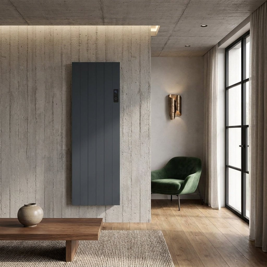 Reina Nika Vertical Electric Aluminium Radiator in Anthracite in Anthracite