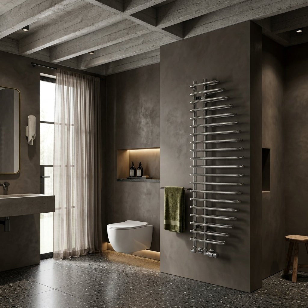 Reina Nola Chrome Curve Steel Bathroom Radiator in Chrome