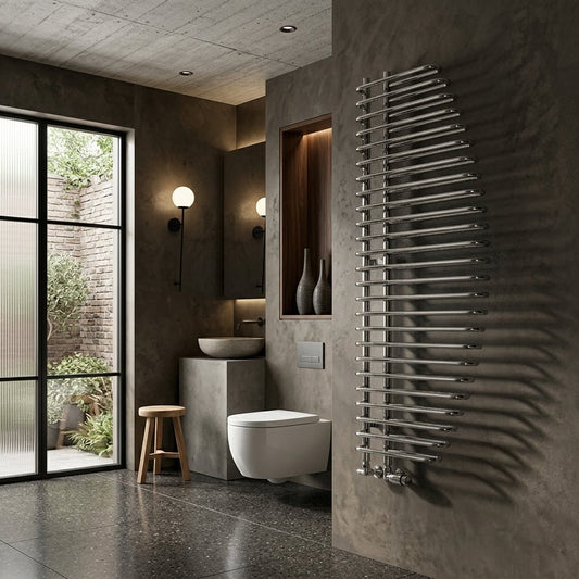 Reina Nola Chrome Curve Steel Bathroom Radiator in Chrome
