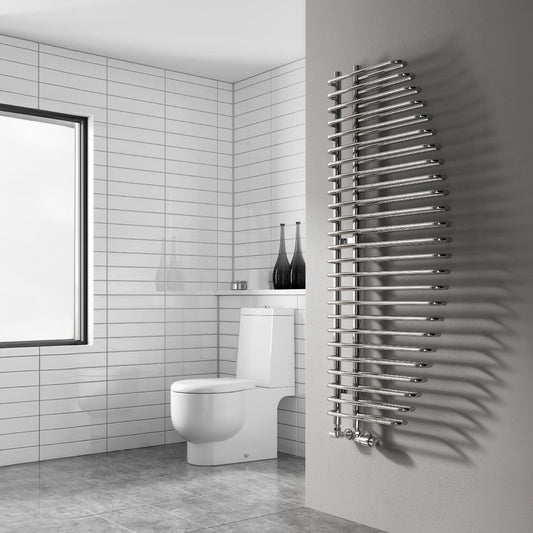 Reina Nola Chrome Curve Steel Bathroom Radiator in Chrome