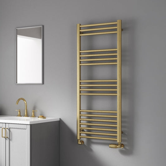 Reina Ottone Brushed Brass Steel Bathroom Radiator in 1600H x 500W