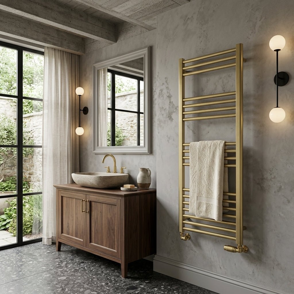 Reina Ottone Brushed Brass Steel Bathroom Radiator in 800H x 500W