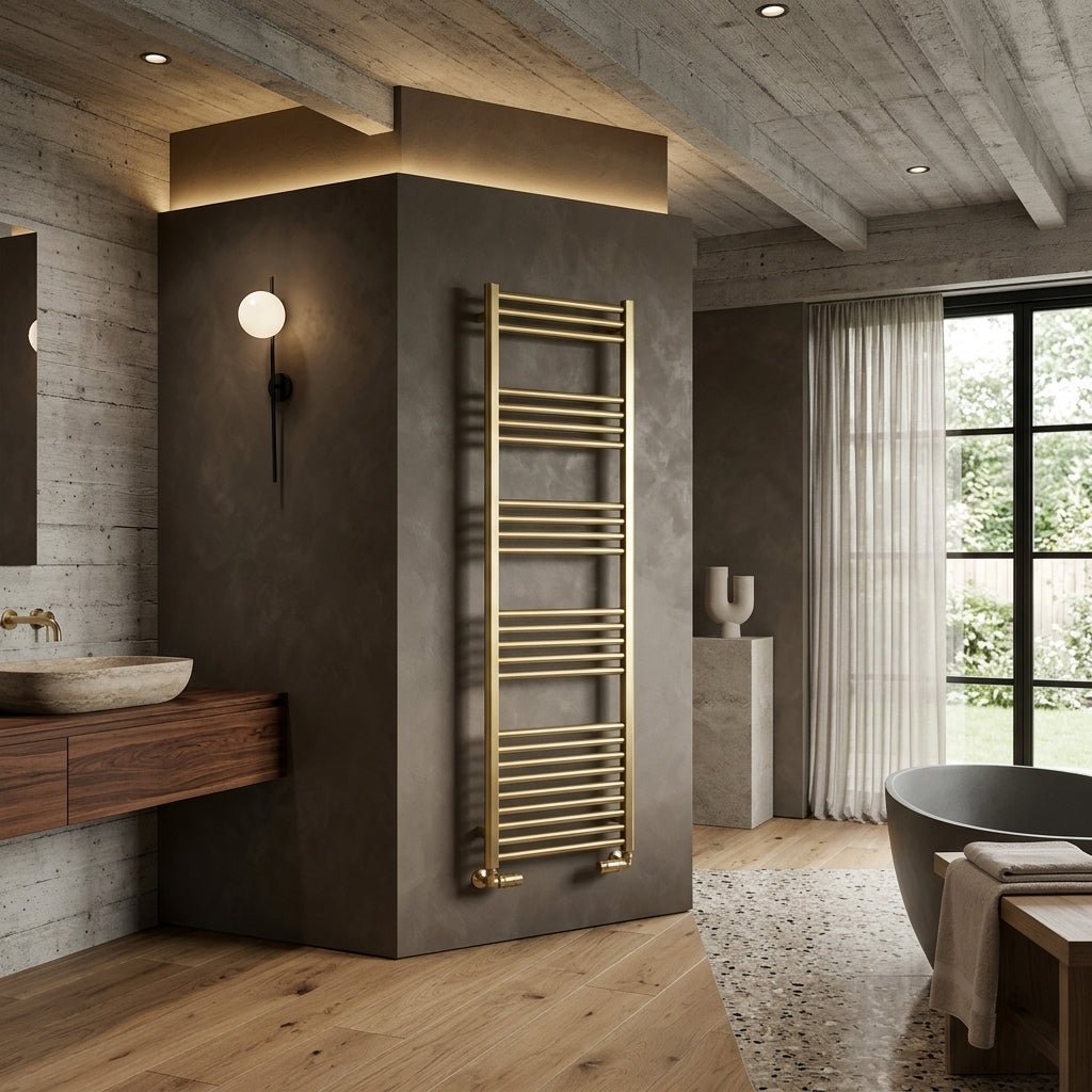 Reina Ottone Brushed Brass Steel Bathroom Radiator in 800H x 500W
