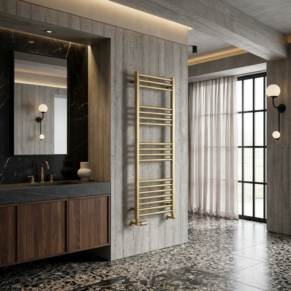 Reina Ottone Brushed Brass Steel Bathroom Radiator in 800H x 500W