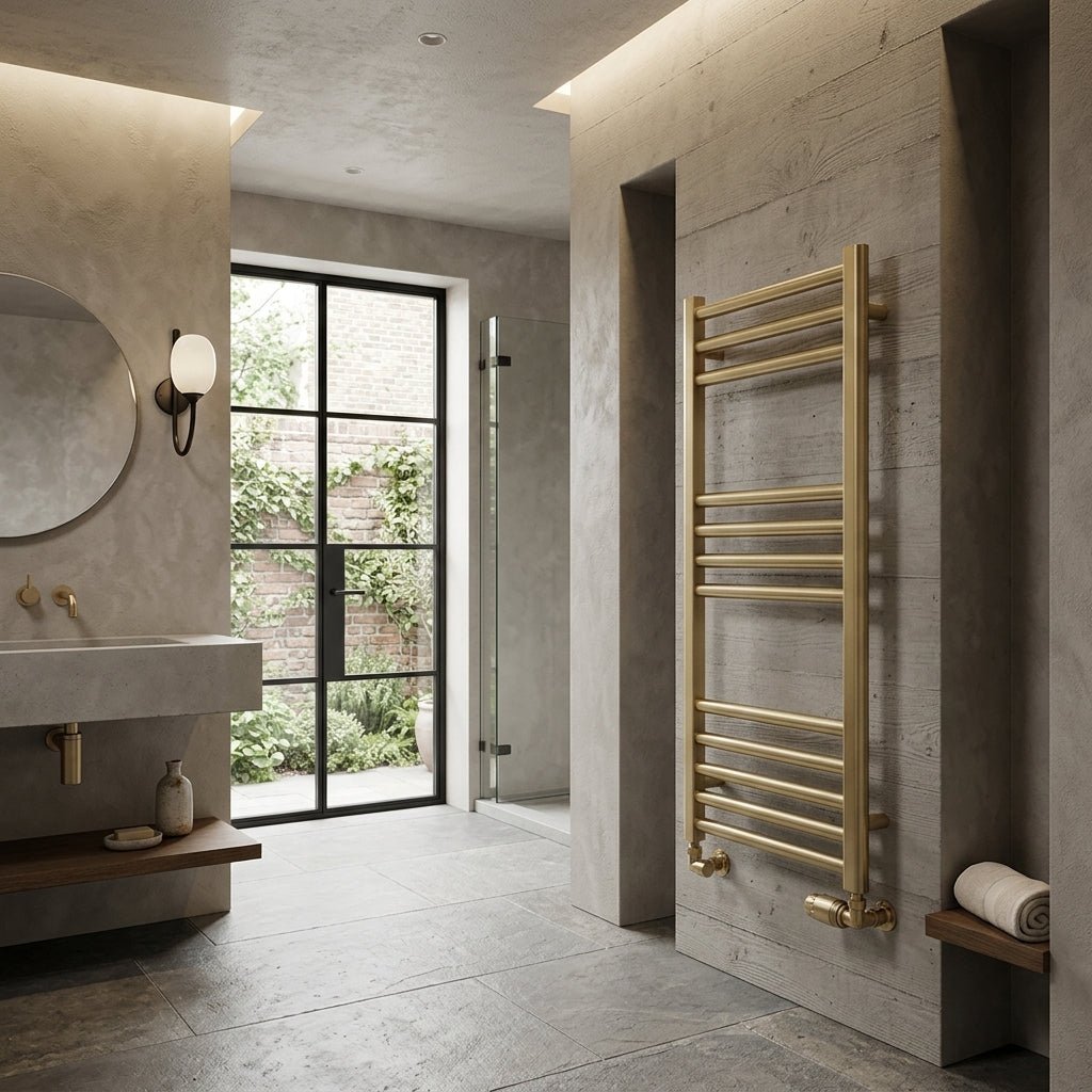 Reina Ottone Brushed Brass Steel Bathroom Radiator in 800H x 500W