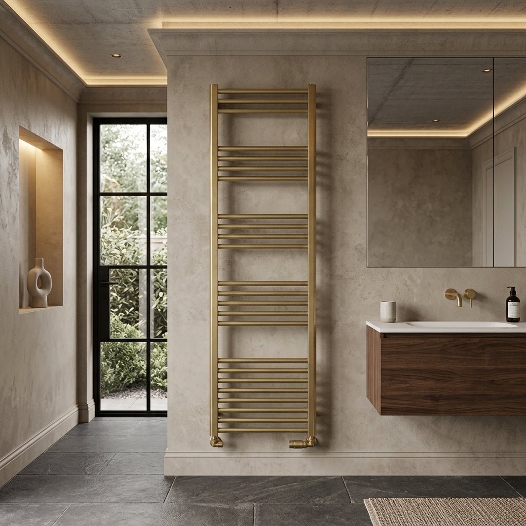 Reina Ottone Brushed Brass Steel Bathroom Radiator in 800H x 500W