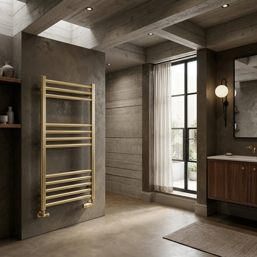Reina Ottone Brushed Brass Steel Bathroom Radiator in 800H x 500W